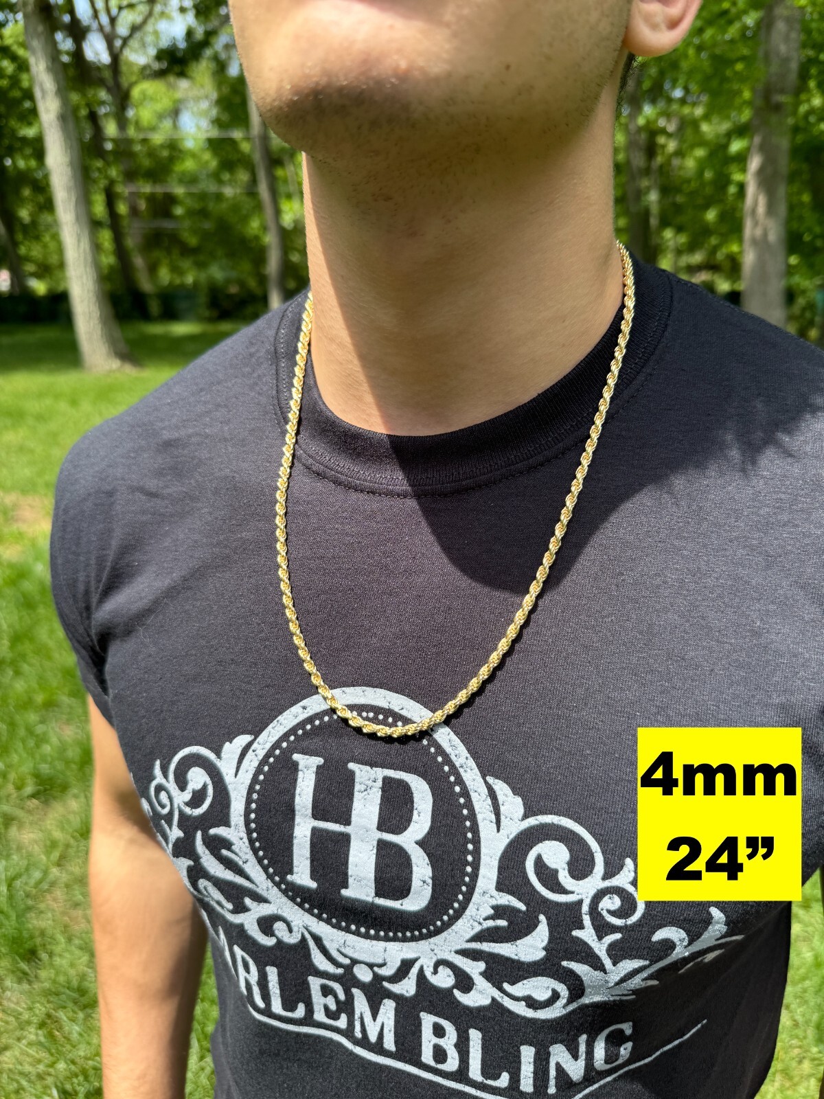 Cadena Rope de Plata 925 con Baño de Oro 14k para Hombre y Mujer 1.5-5mm