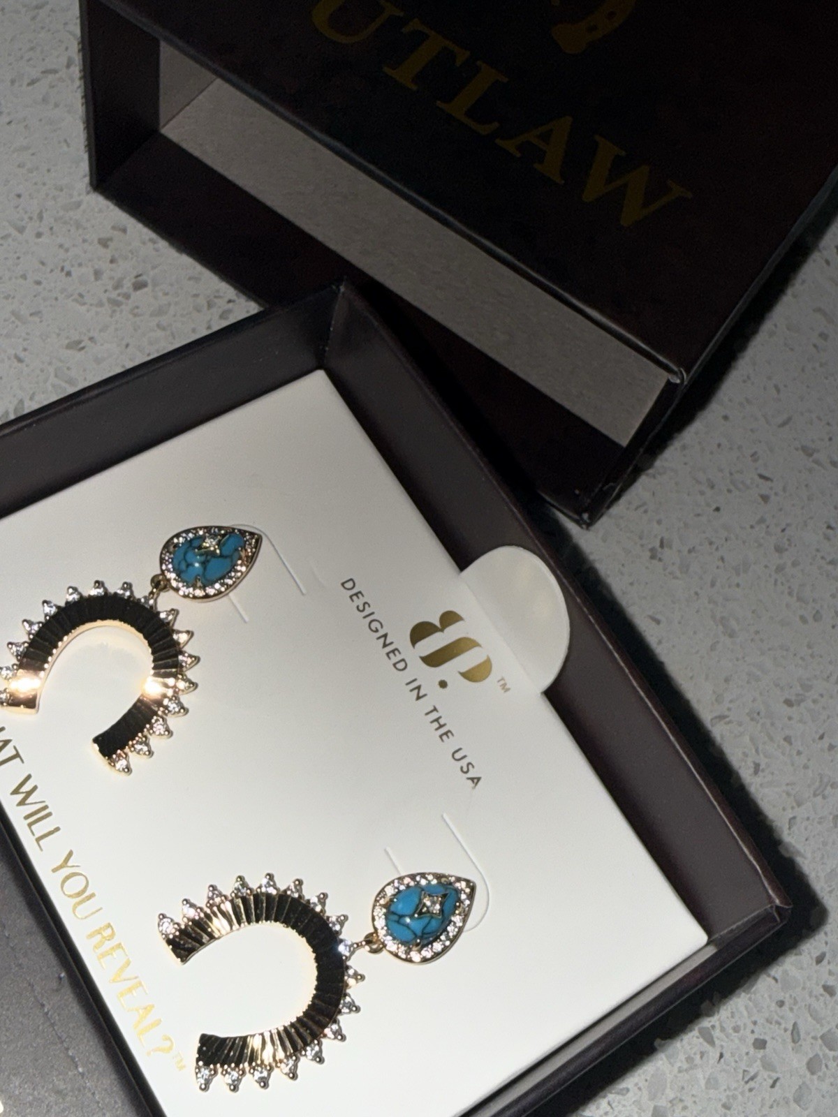 Outlaw Western Horseshoe Dangle Earrings Turquoise Teardrop Crystal Hook