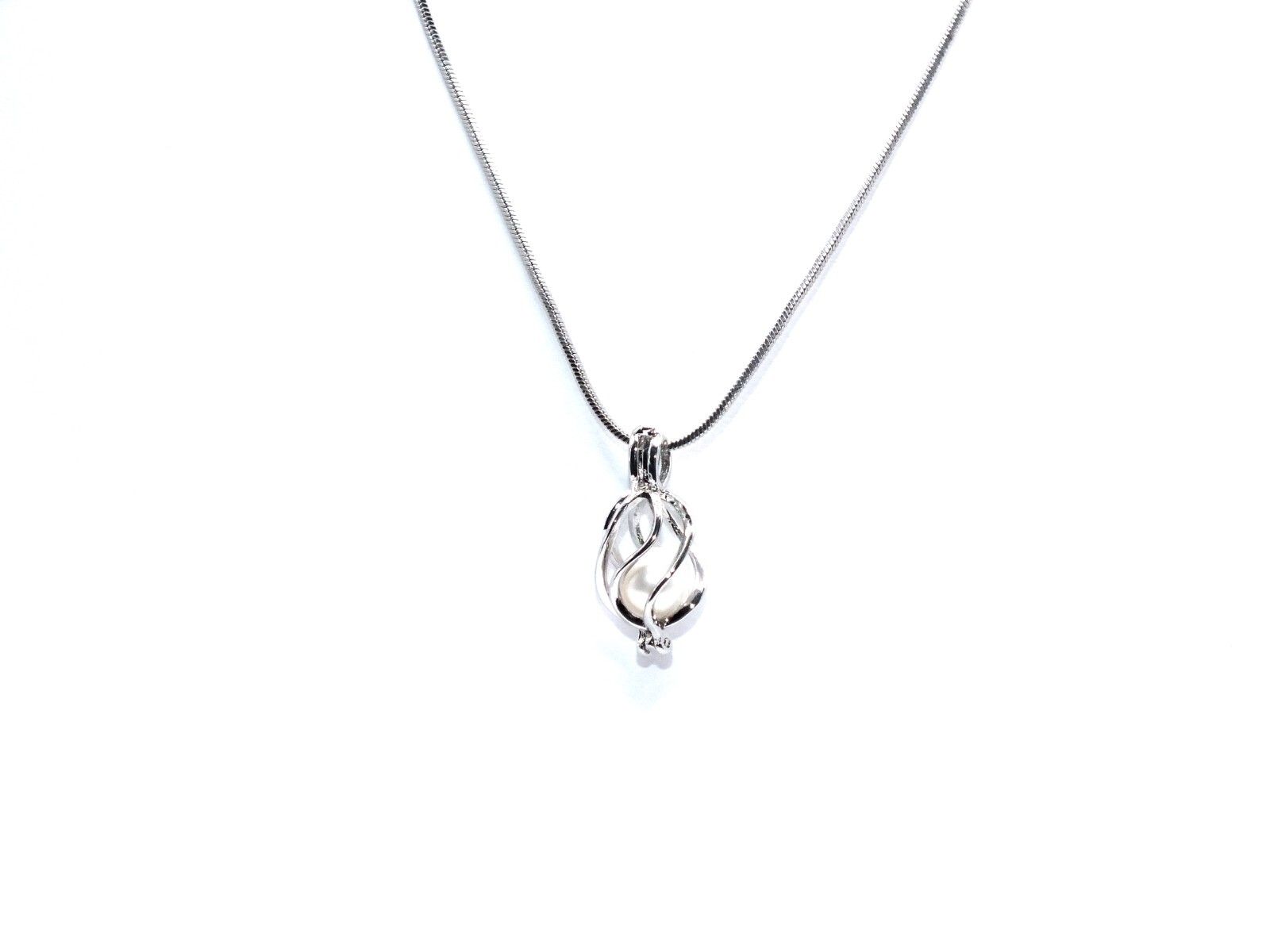 Silver Oval Basket Pearl Cage Charm Pendant Necklace – Crystal Bead Locket