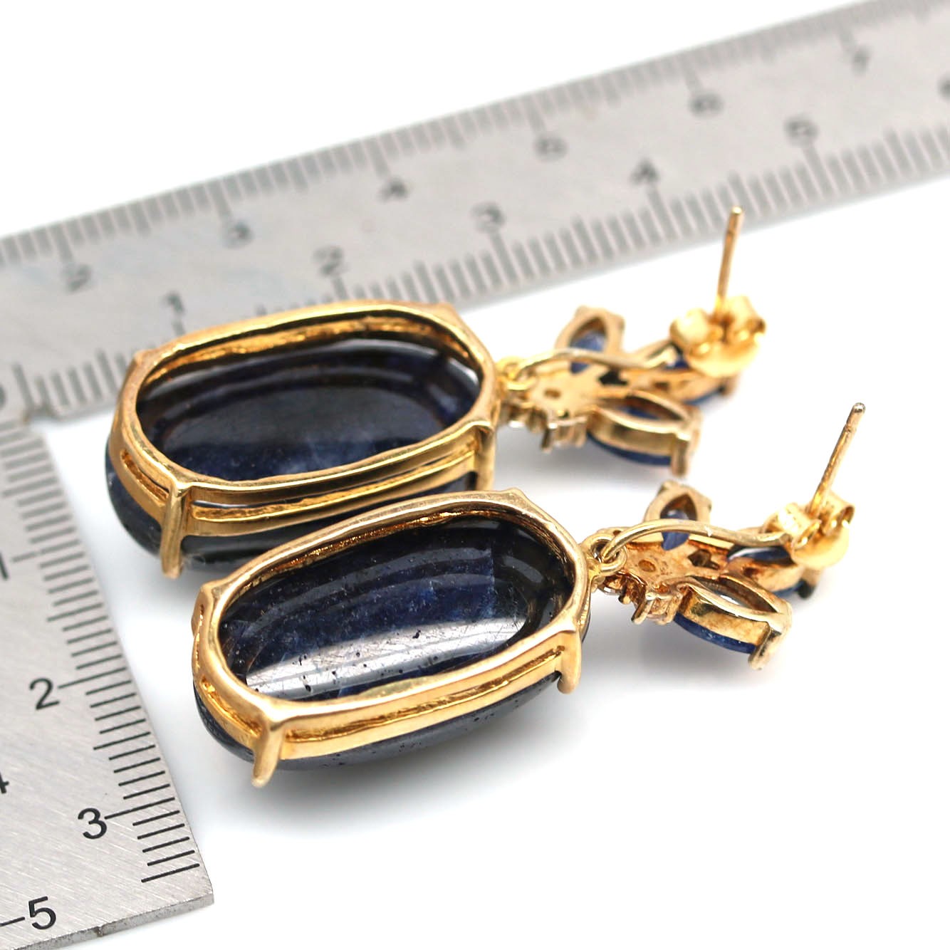 925 Sterling Silver 12 x 23 MM. Blue Sapphire Cubic Zirconia Earrings