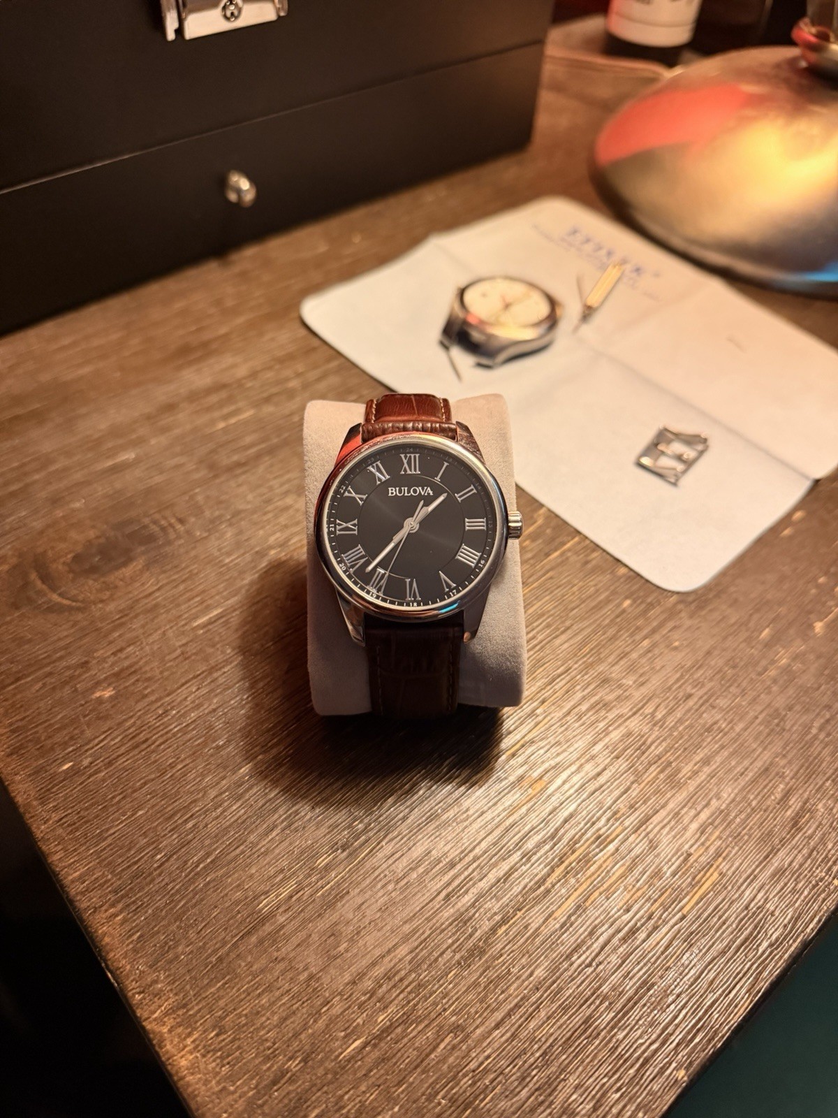 Bulova Men’s Watch Black Dial Brown Leather Strap 96A221 Brand New Corporate