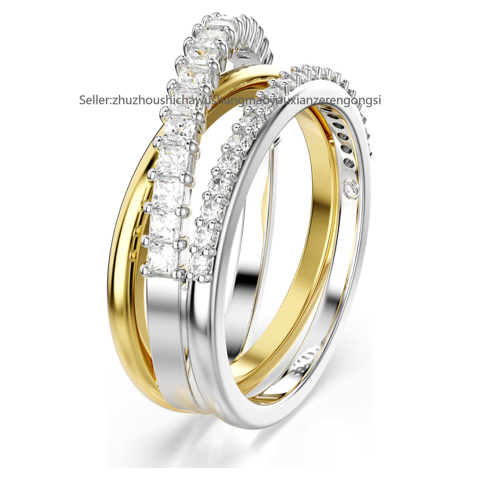 Hyperbola White Mixed Metal Finish Ring Cuts New