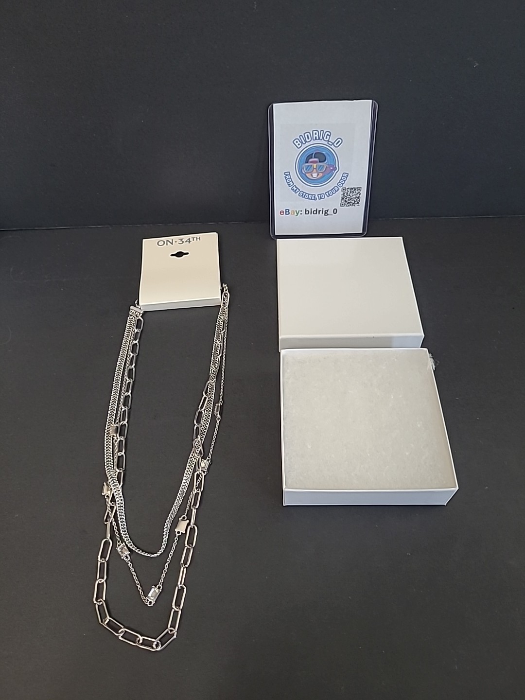 On 34th Crystal & Mixed Link Layered Collar Necklace, 16″ + 2″ extender GIFT 🎁