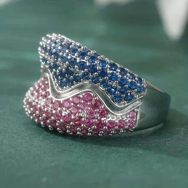 2.20Ct Round Cut Lab Created Ruby & Sapphire Cluster Ring 14k White Gold Plated
