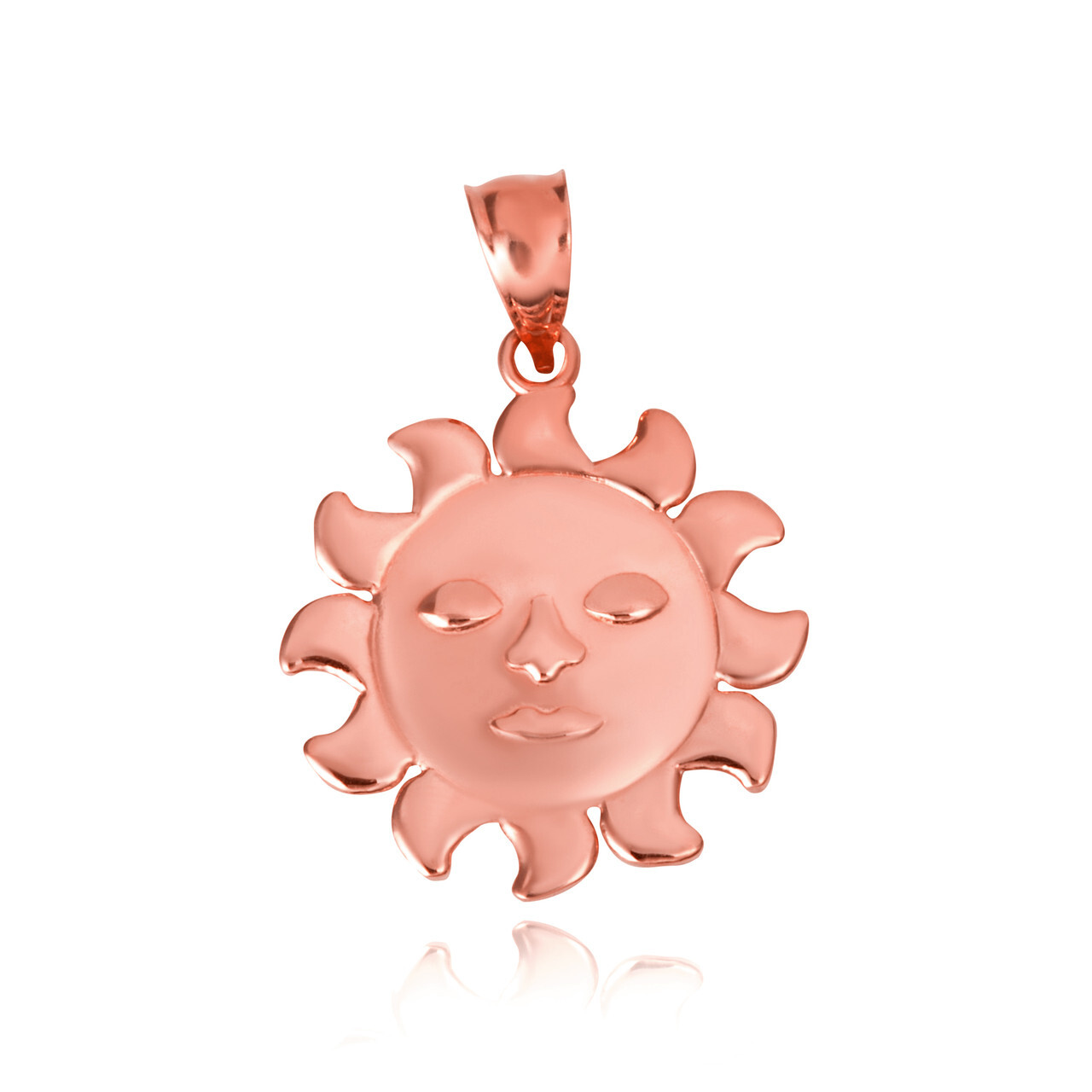 Gold Celestial Sun Face Pendant Necklace (Available in Yellow/Rose/White Gold)