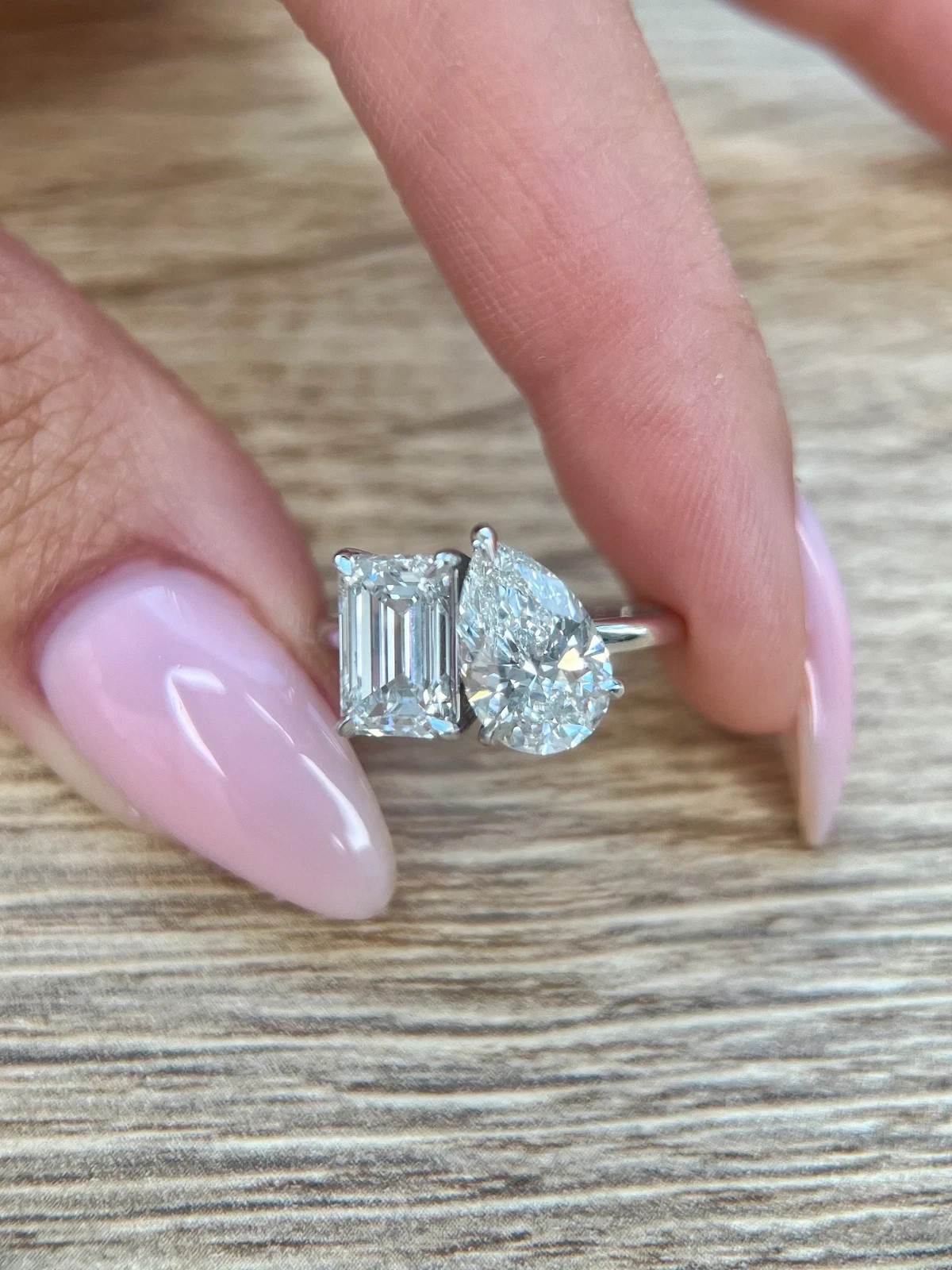 Pear & Emerald Cut Diamond Ring 14k White Gold 4 Ct Lab Grown IGI VVS E F