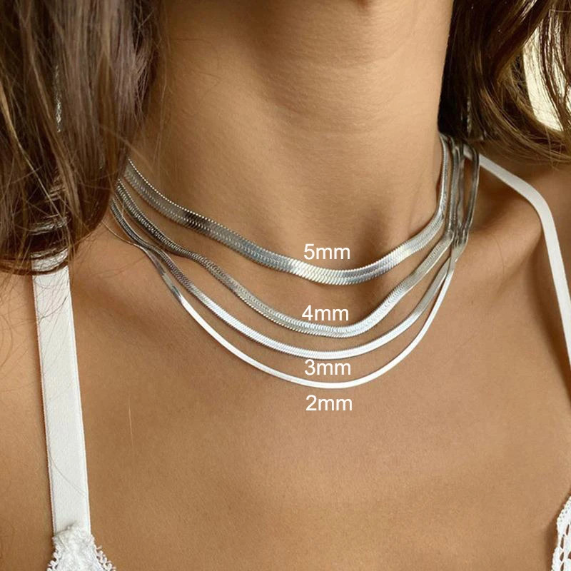 Snake Chain Necklace Stainless Steel 2-5mm Gold Color 18-24in Women Jewelry