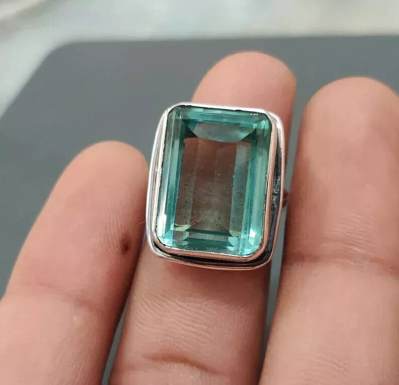 Handmade Aquamarine Gemstone 925 Sterling Silver Statement Ring All Size R30