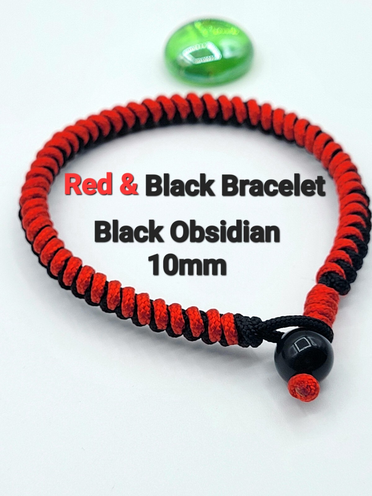 Red & Black Weave Amulet Protection Knitted String Bracelet Black Obsidian 10mm