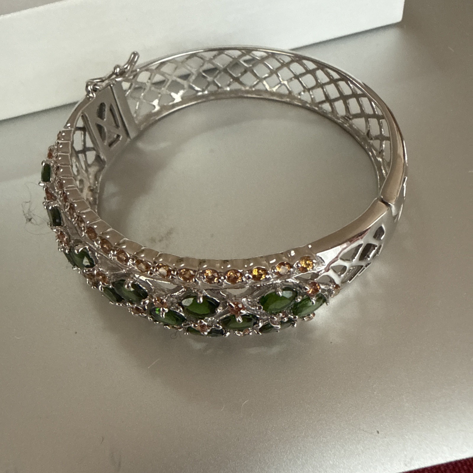 925 Sterling Silver Bangle Oval Chrome Diopside Sapphire Gemstone Jewelry 6.5in