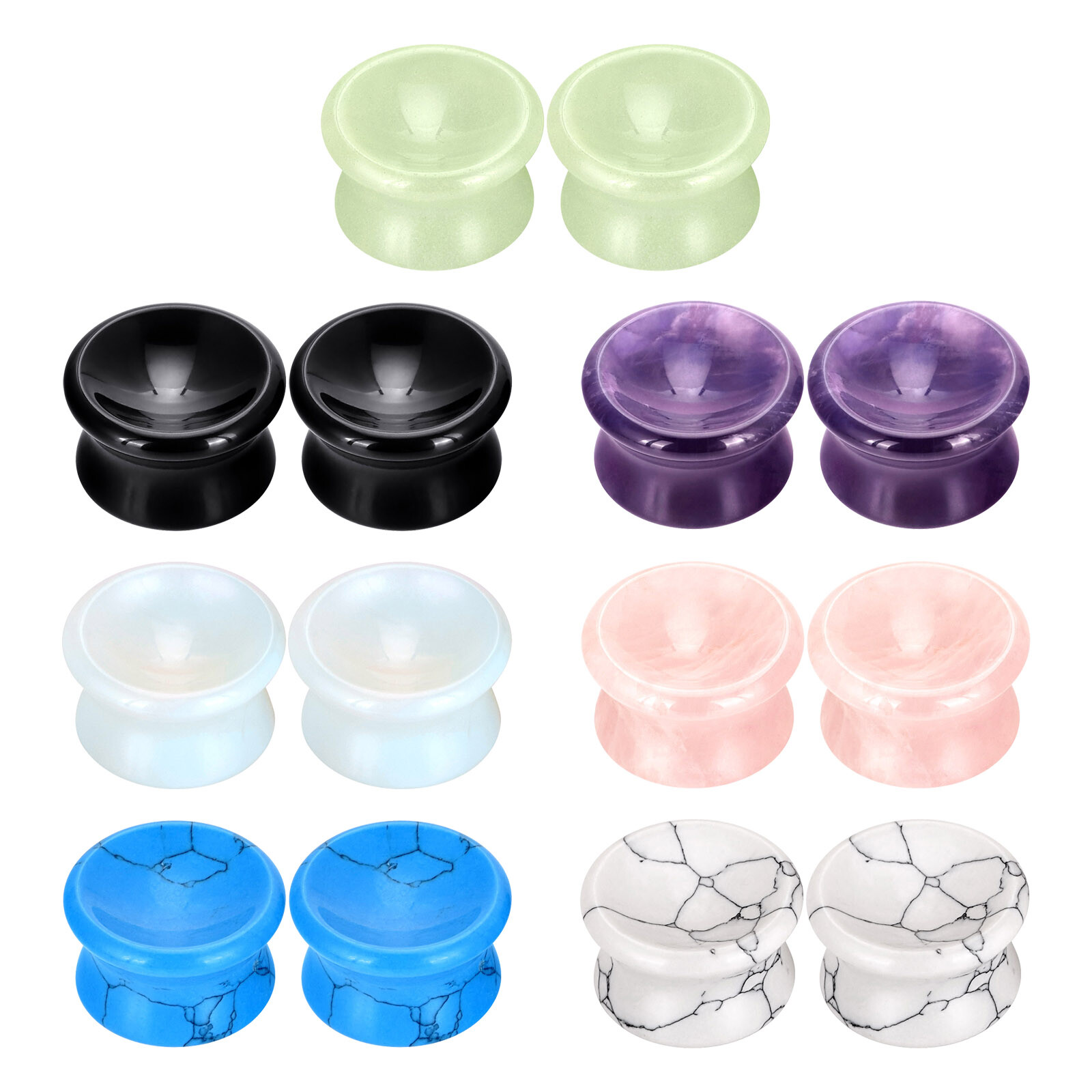2PCS Wood / Stone Ear Plug Tunnels Concave Surface Ear Gauges Stretcher 2G-3/4″