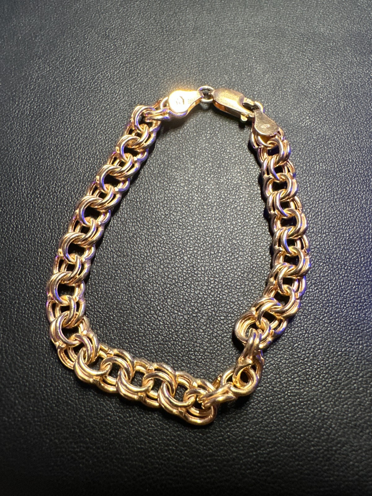 Solid 10K Yellow Gold Double Link Chain Bracelet – 417 Italy – 7.7 grams – 7″