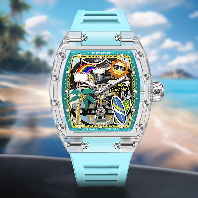 Unique Dial Men’s Mechanical Watch Summer Beach Glow Waterproof Silicone