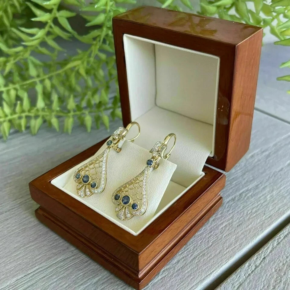 2Ct Round Cut Tanzanite Drop Dangle Leverback Earrings In 14K Yellow Gold Plated