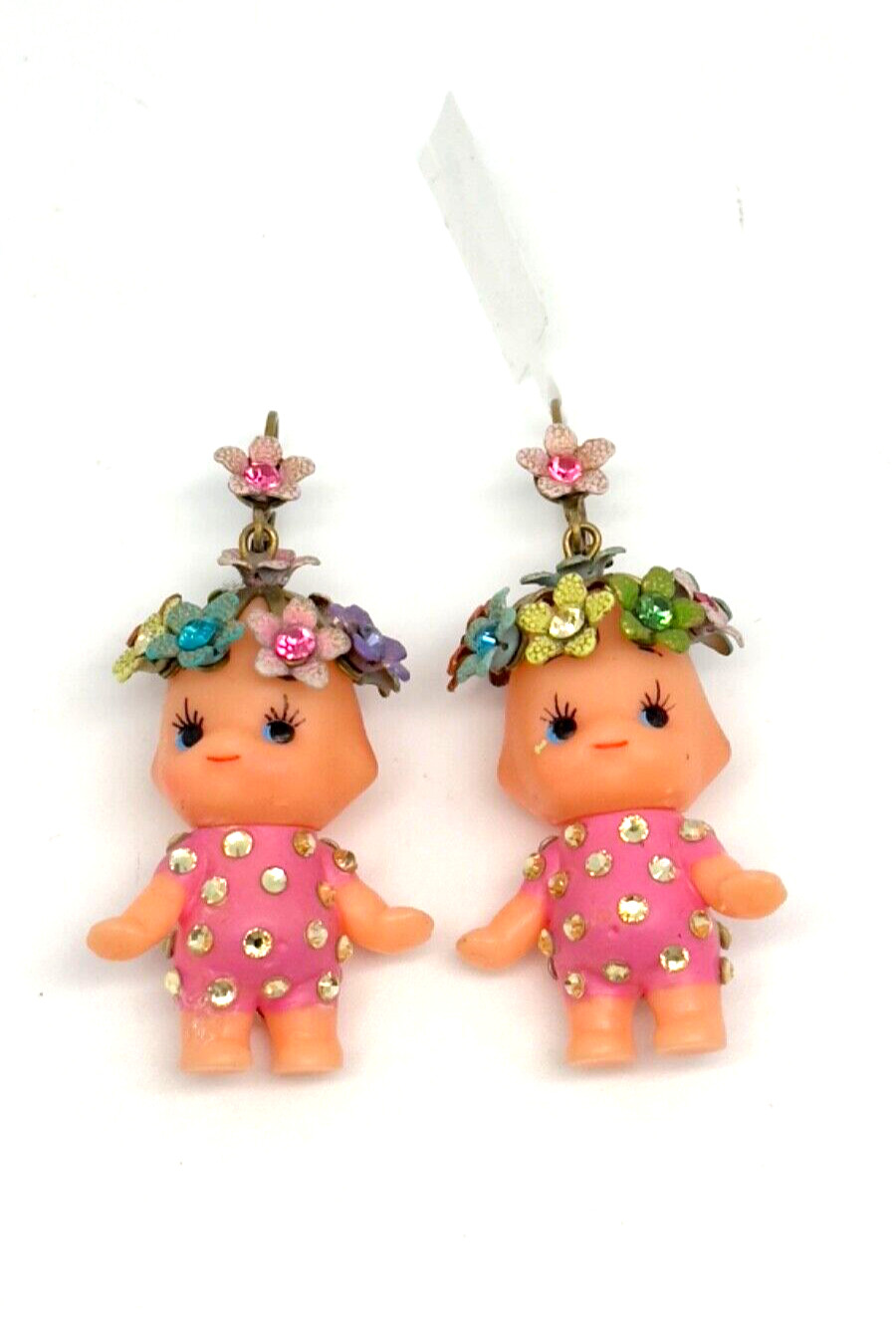 Lovely Michal Negrin Earings With Baby And Flowers Crystals Israel #196#