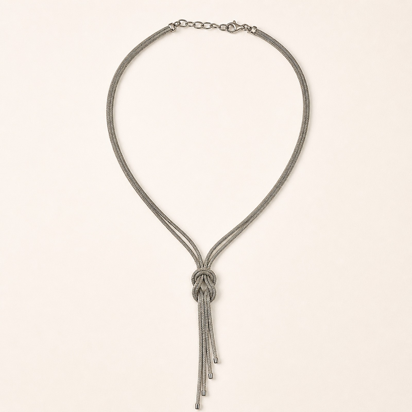 Braided Knot Tassel Necklace Sterling Silver 17 in