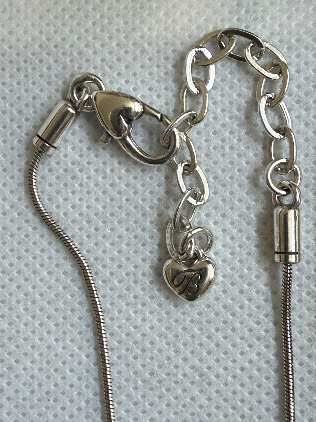 Brighton Silver Tone Snake Chain Necklace Purple Teardrop Crystal Pendant 18in