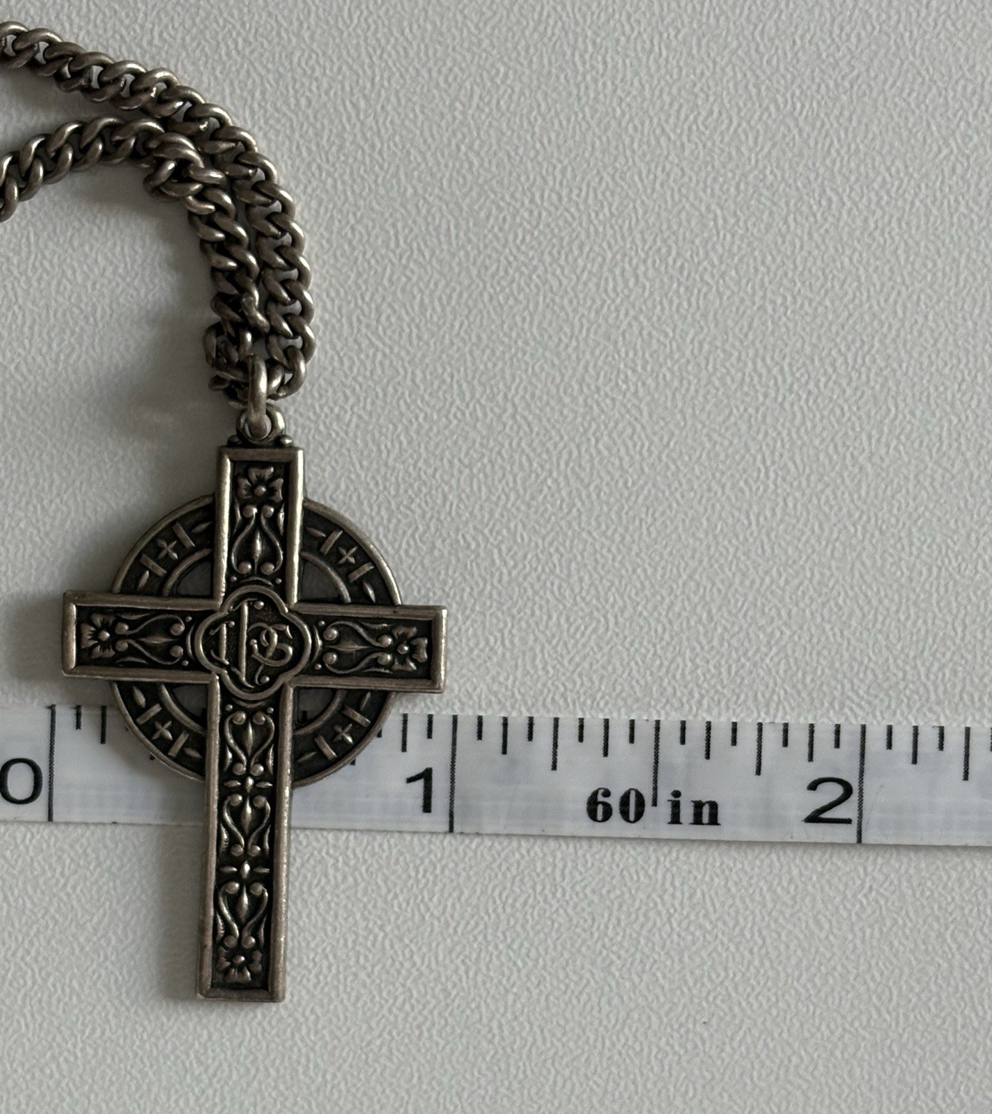 VTG Sterling Silver Celtic Cross Pendant Endless Over The Head Curb Chain 20.5g