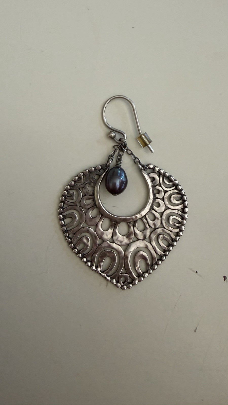 Silpada Silver Heart Dangle Earrings w/ Black Oval Pearl