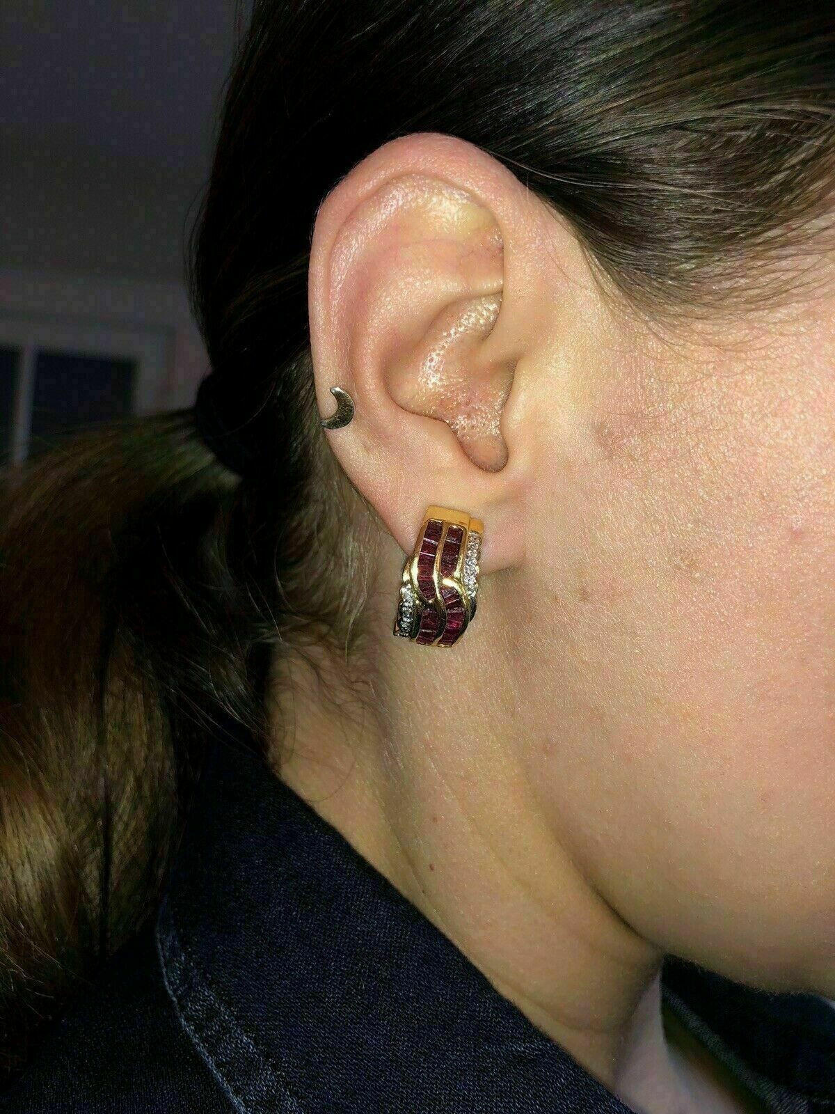 2Ct Lab Created Baguette Cut Red Ruby Huggie Hoop Earrings 14K Yellow Gold FN