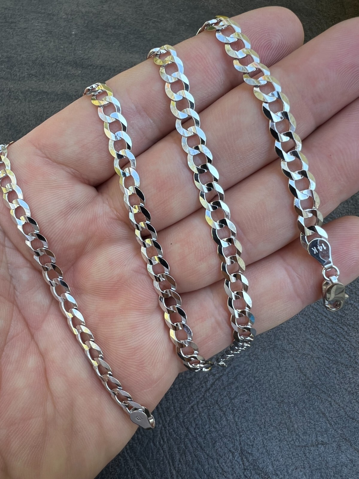 Real Solid 14k White Gold Curb Miami Cuban Link Chain 16-30″ 2.5-5.7mm Necklace