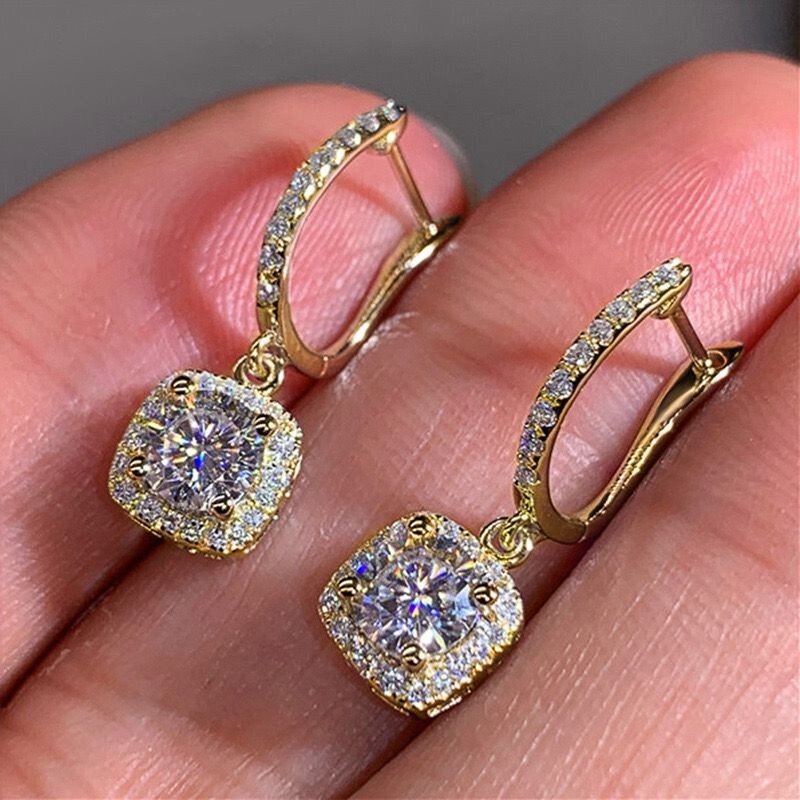 3 Colors Womens 14K Gold Plated Sparkling Iced CZ Huggie Earrings Drop Dangle