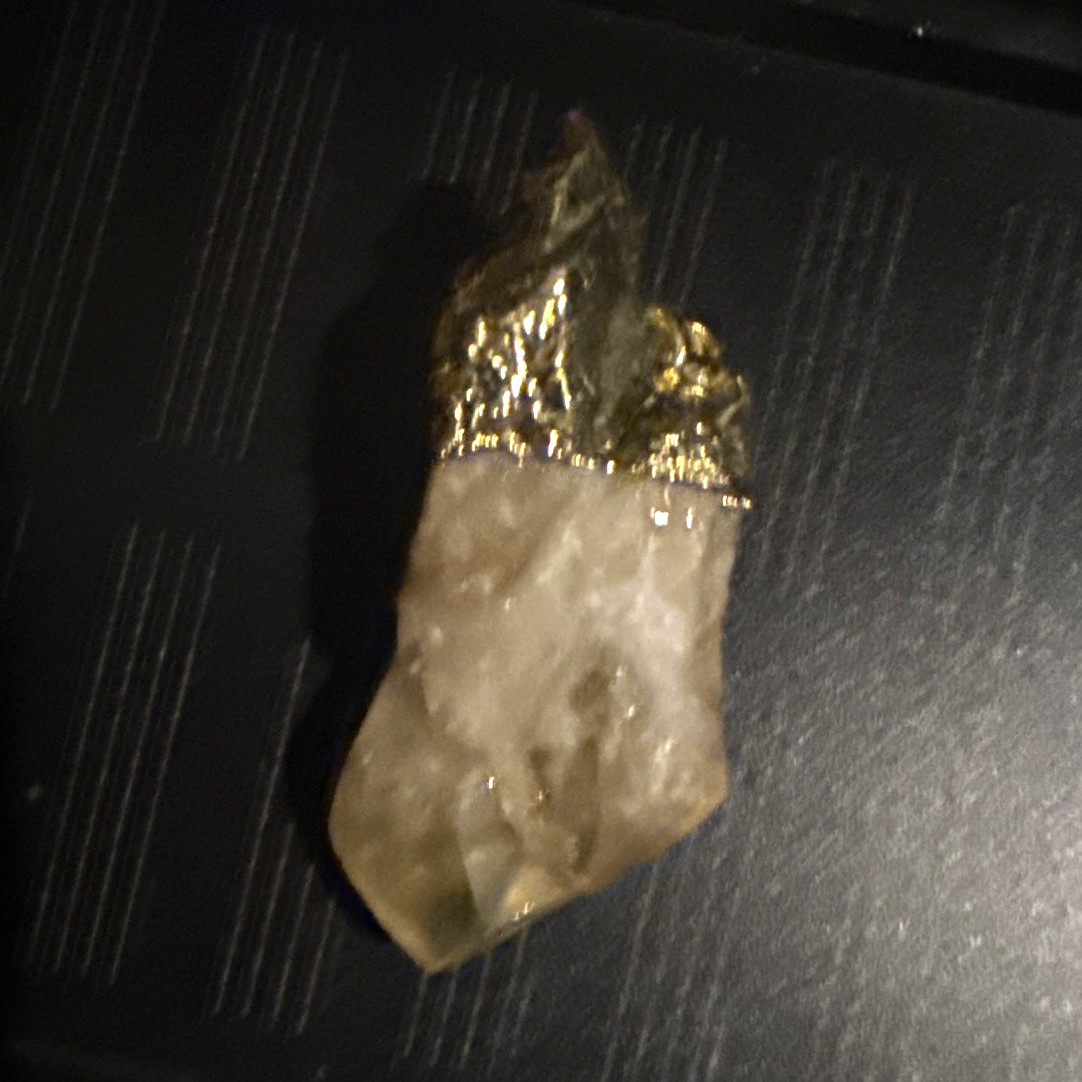 Gold Tone Wrapped Clear Quartz Rough Charm Pendant, Asymmetrical 1 Stone