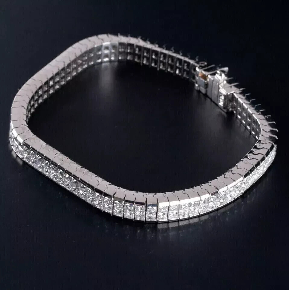 Men’s Charming Bracelet 10Ct Princess Lab-Created Diamond 14K White Gold Plated
