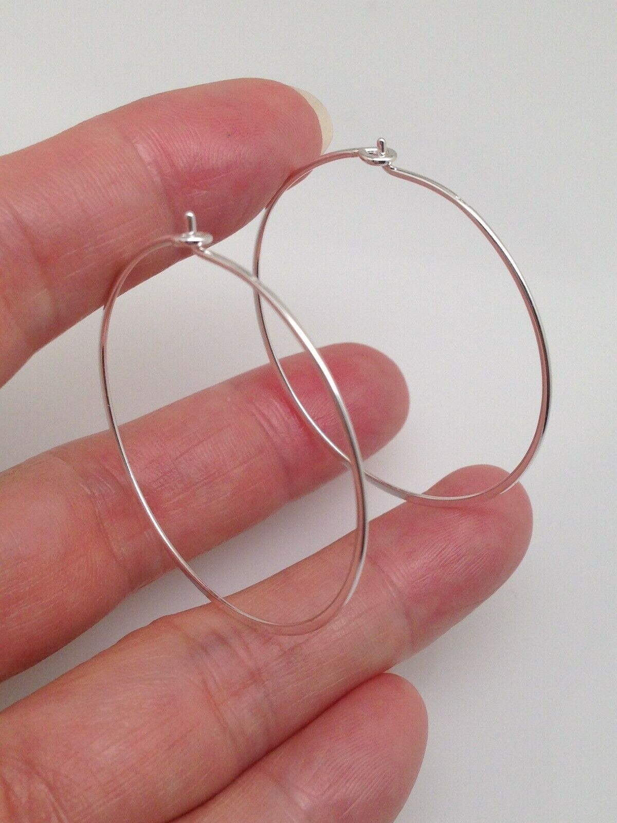 925 Sterling Silver Plain Hoop Earrings THIN Wire Medium Hoops Womens Girls 36mm