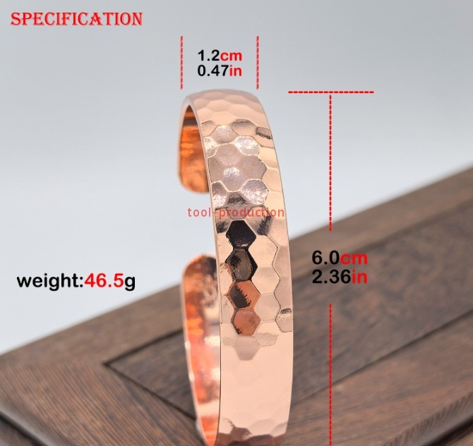 100% Pure Copper Bracelet Heavy Hand Made Healing Unisex Men Women 46gr 1.62oz