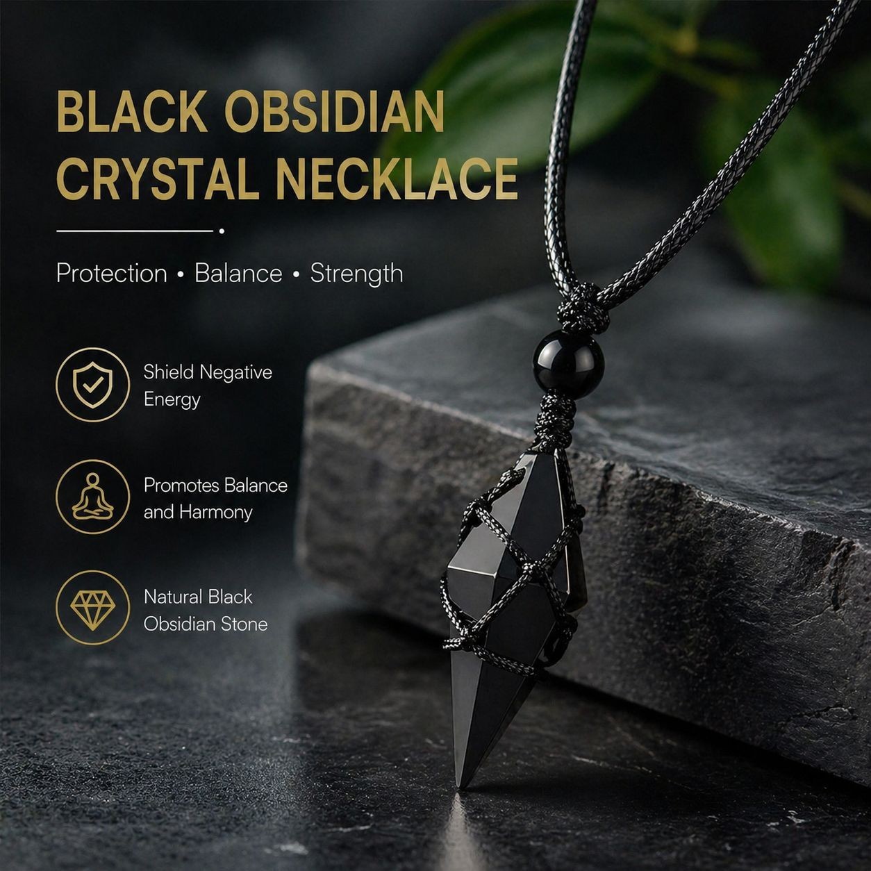 Real Black Obsidian Amulet Healing Strength Protection Pendant Unisex Necklace