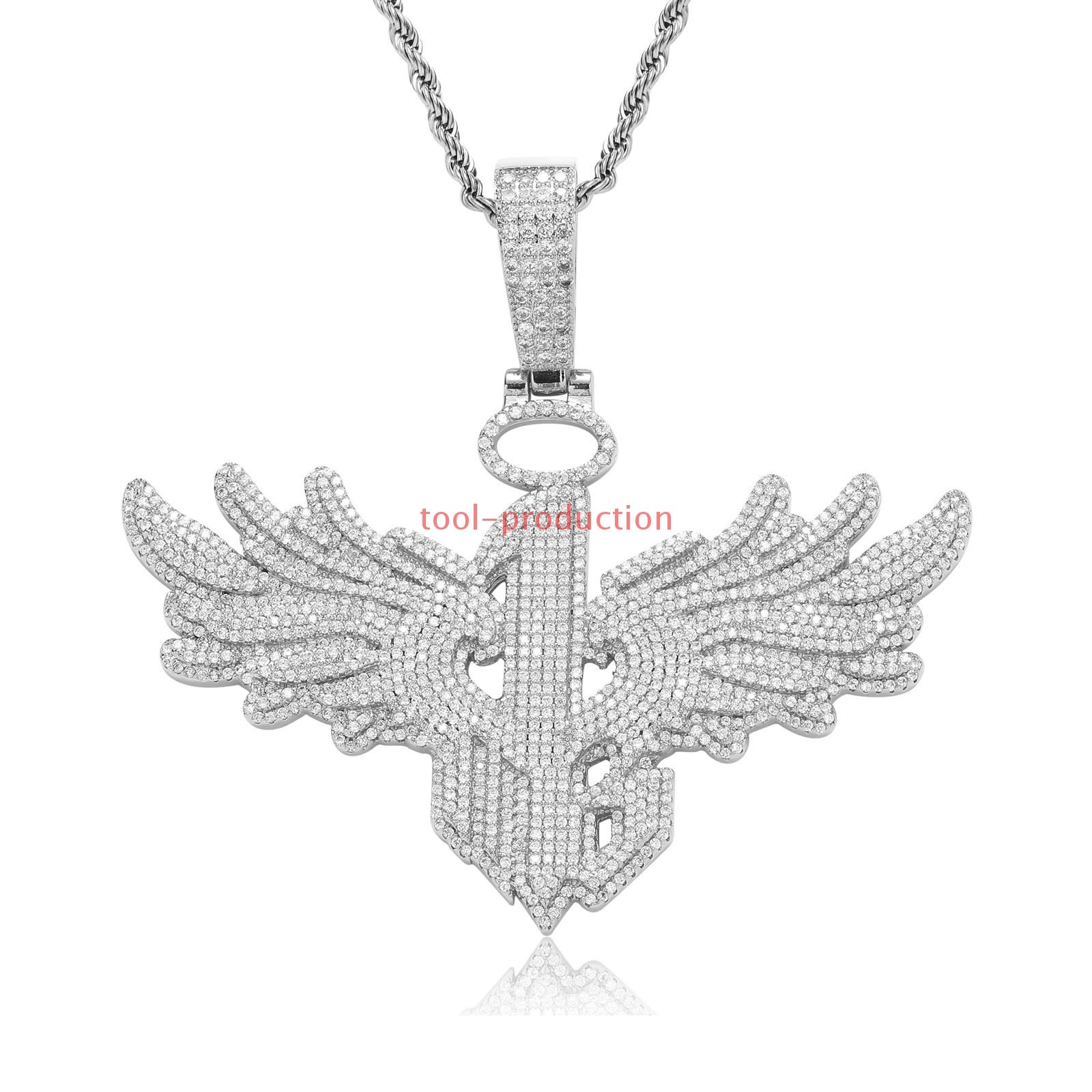 Handmade Sparkling Angel Wings Zircon Pendant with Free Chain A+++++