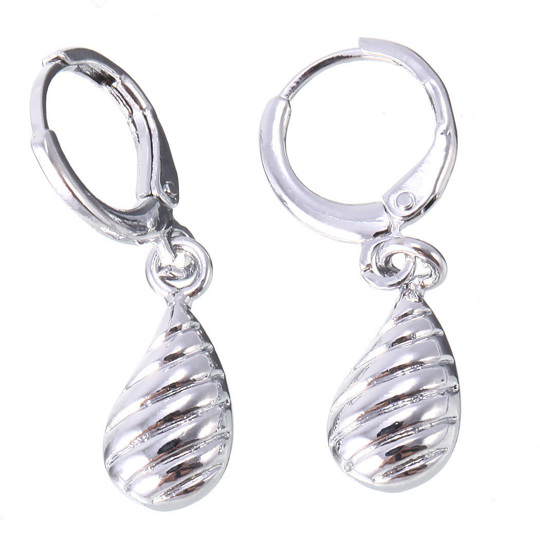 Cute New 14K White Gold Filled Teardrop Mini Leverback Hoop Dangle Drop Earrings