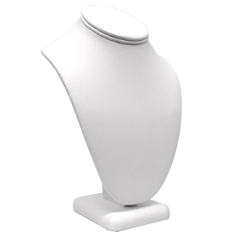 White Leatherette Jewelry Necklace Display Bust Stand 6-1/4″ Tall