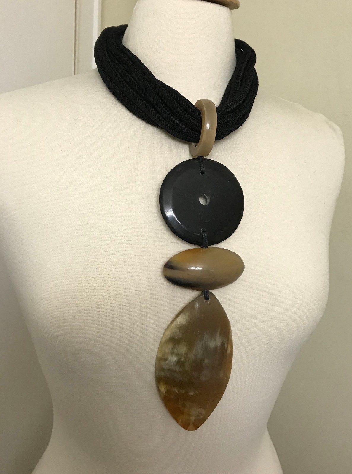 Fabulous Designer Silk Strand & Buffalo Horn Statement Designer Necklace