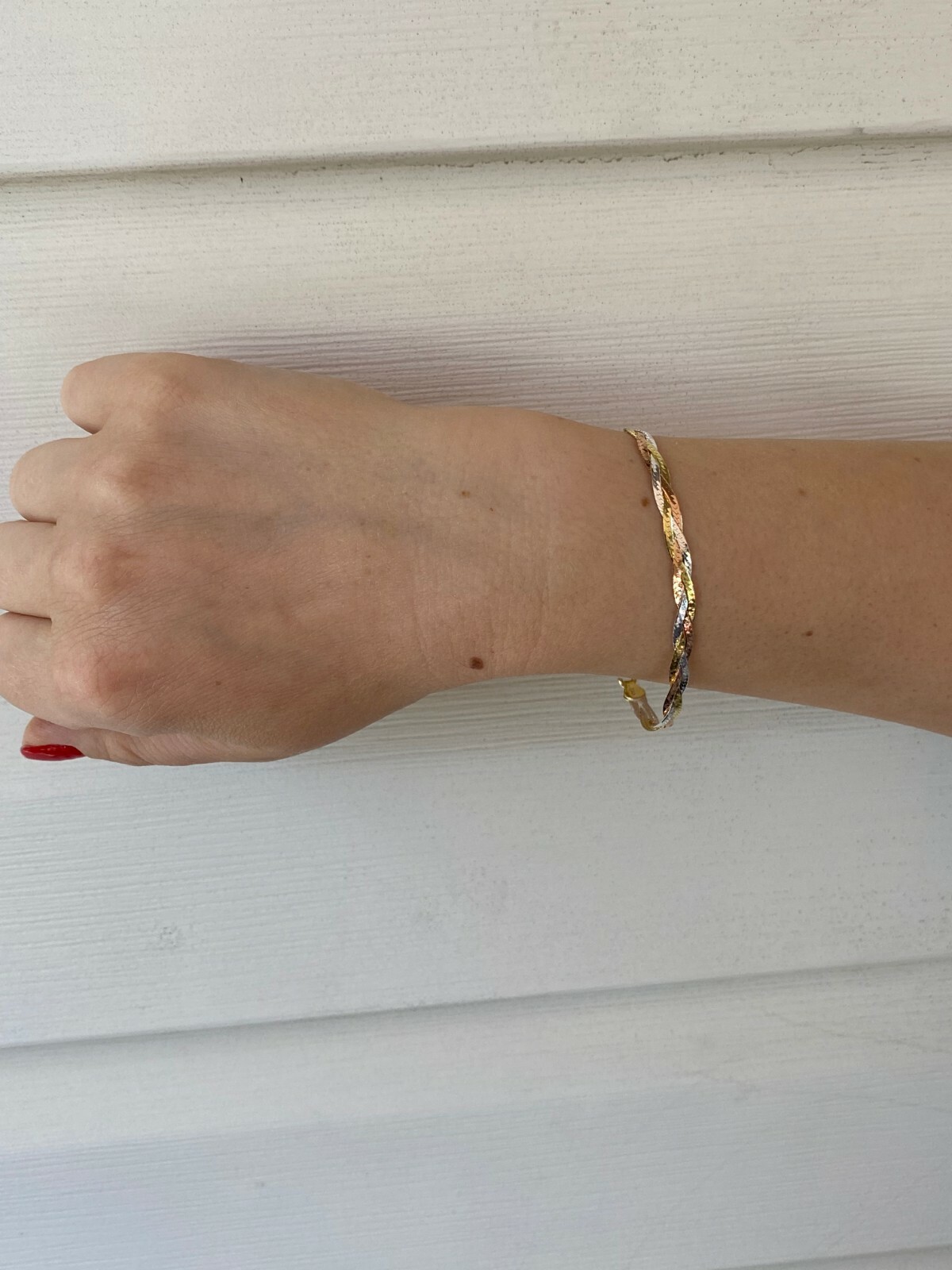 Solid 925 Silver Tri Color Yellow Rose Gold Plated Twisted Braided Herringbone