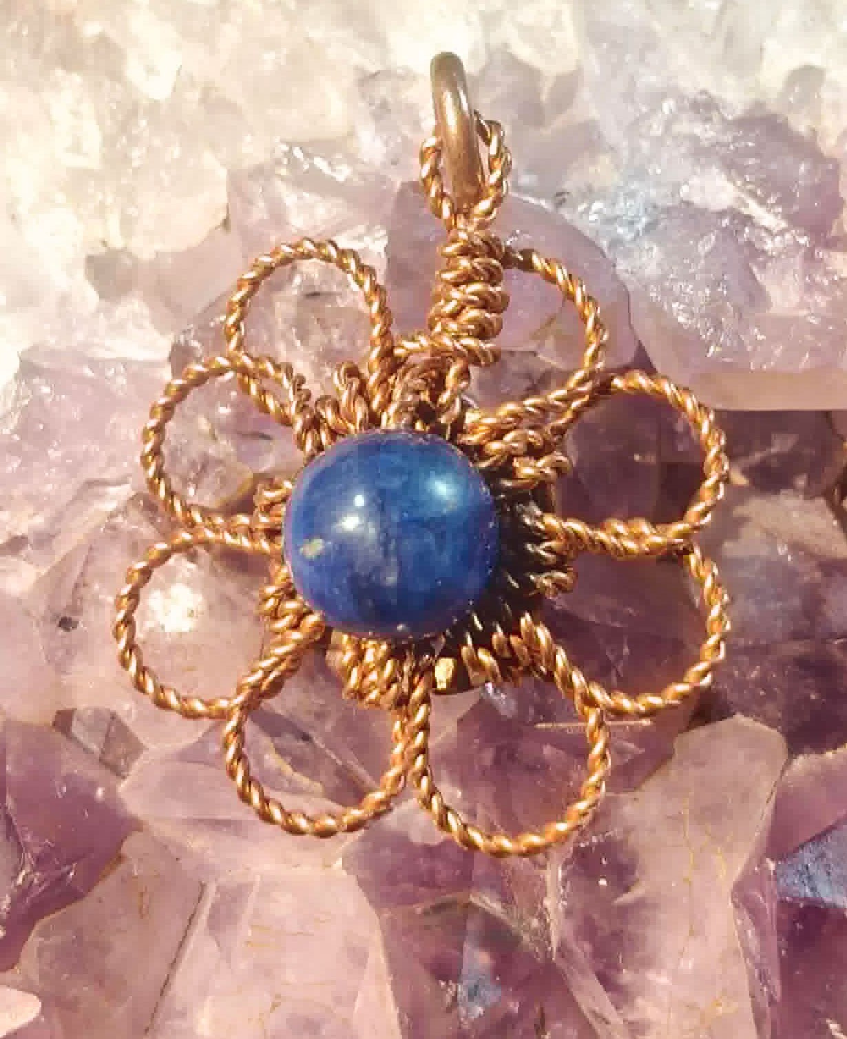 Flower Pendant Copper Daisy Wire Wrapped Mandala Kyanite Lucky Jewelry #PM6
