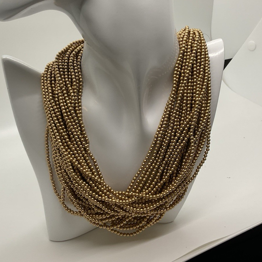 Gold Beaded Multi-Strand Statement Necklace Ball/Bead Chain Beads