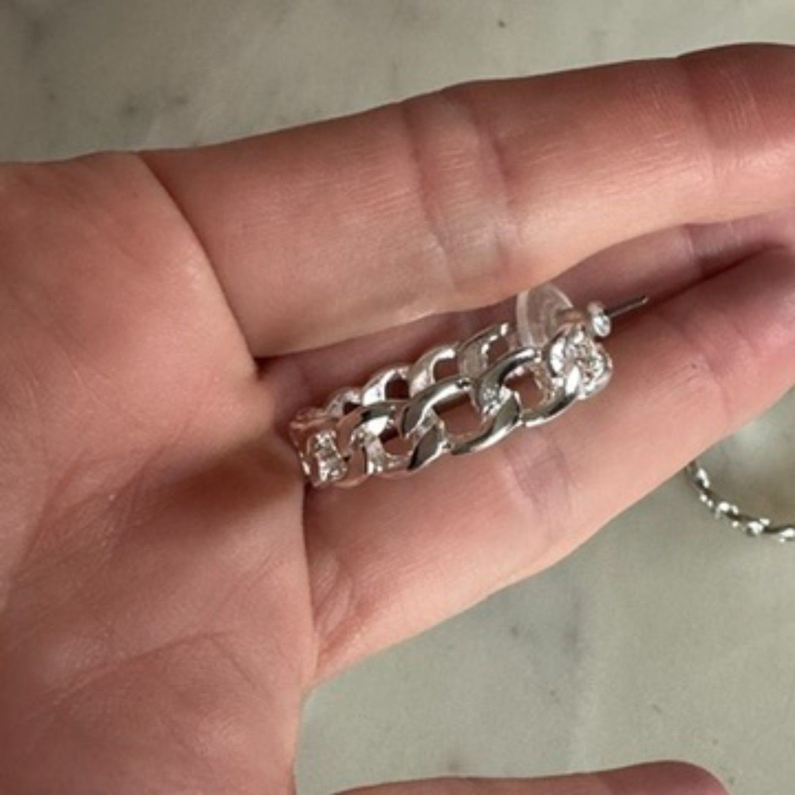 Silver Plated Chain Link Hoop Earrings