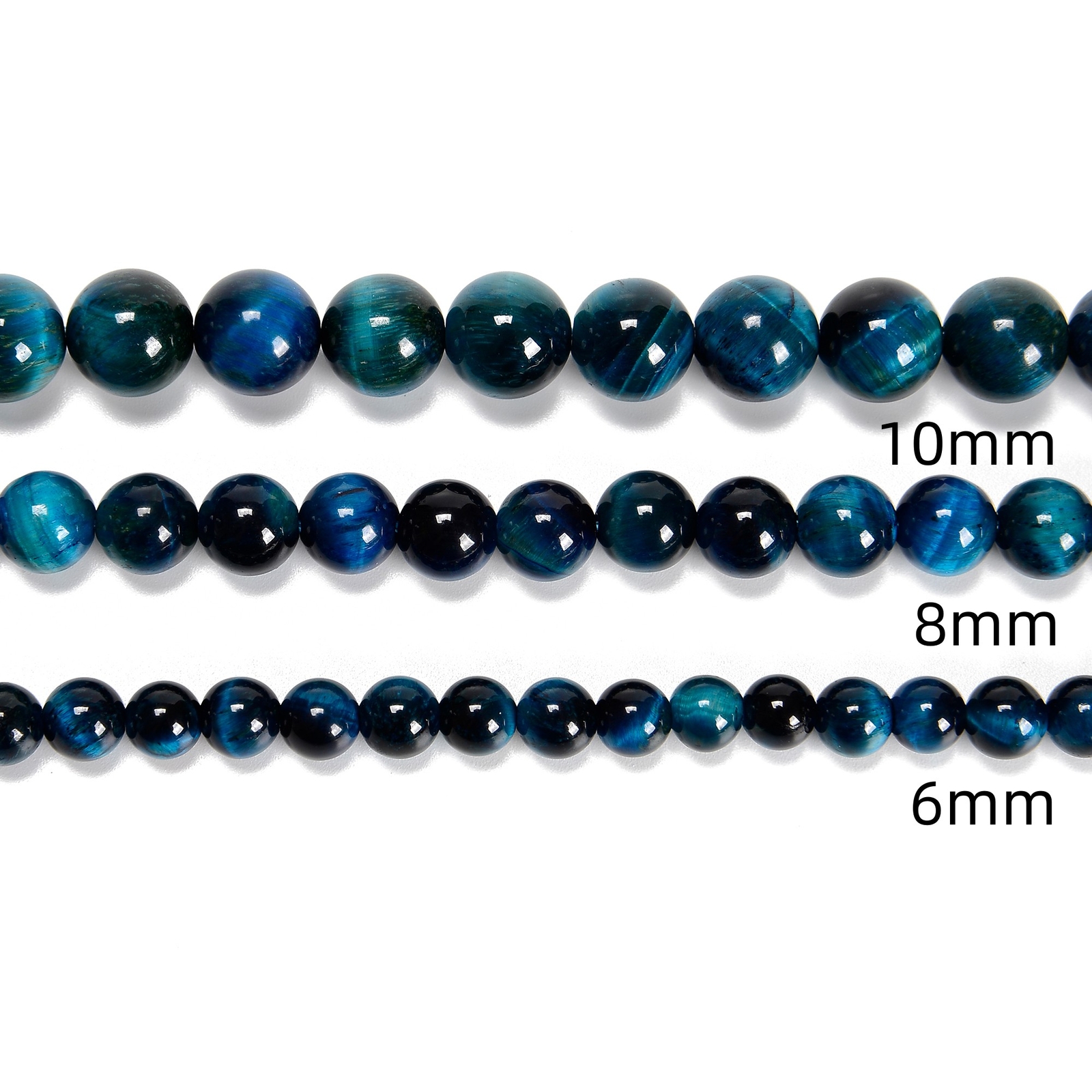 Blue Green Tiger Eye Smooth Round Beads 4mm 6mm 8mm 10mm 12mm 15.5″ Strand