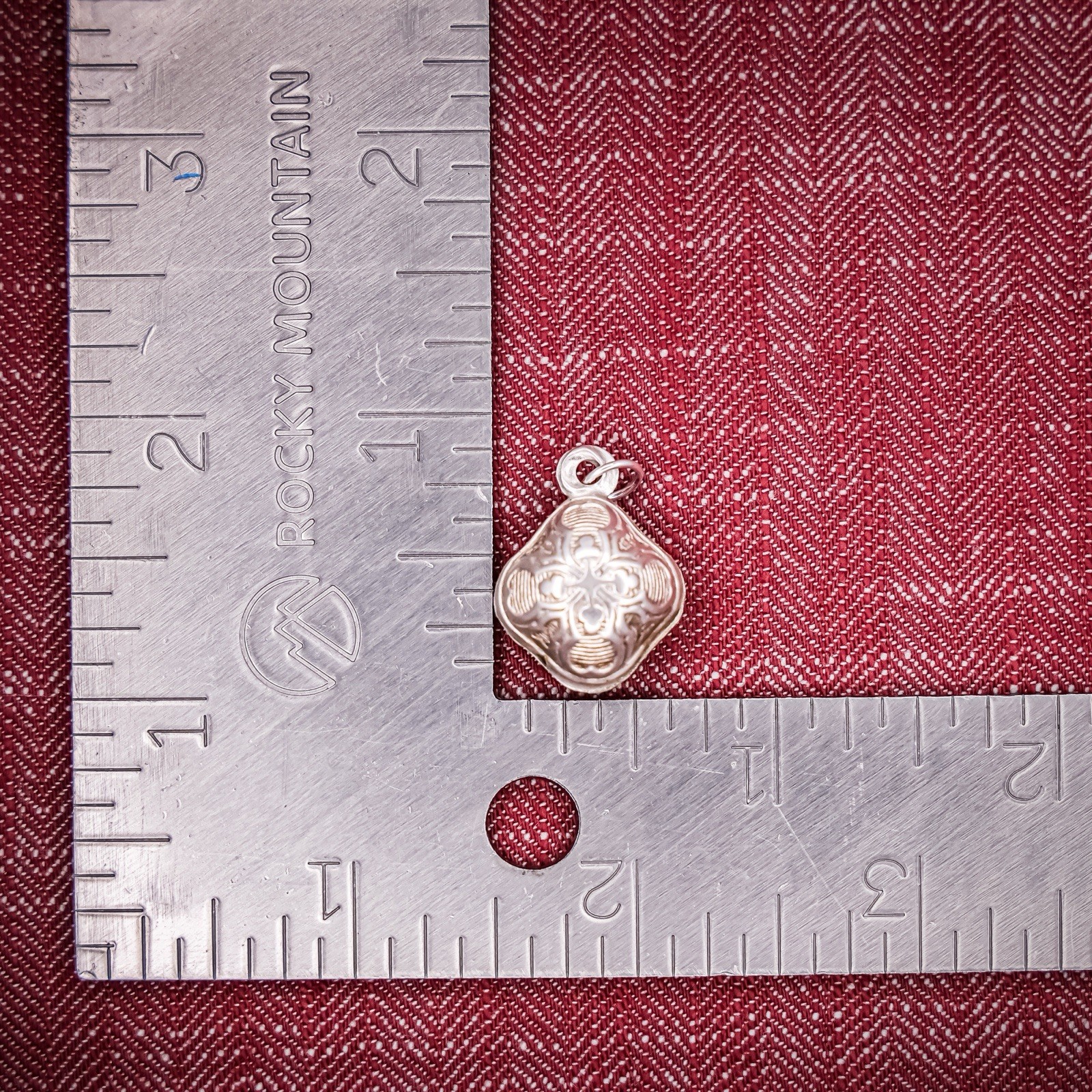 Antique French Puffy Cube Charm Sterling Silver Die Struck Engraved 19th