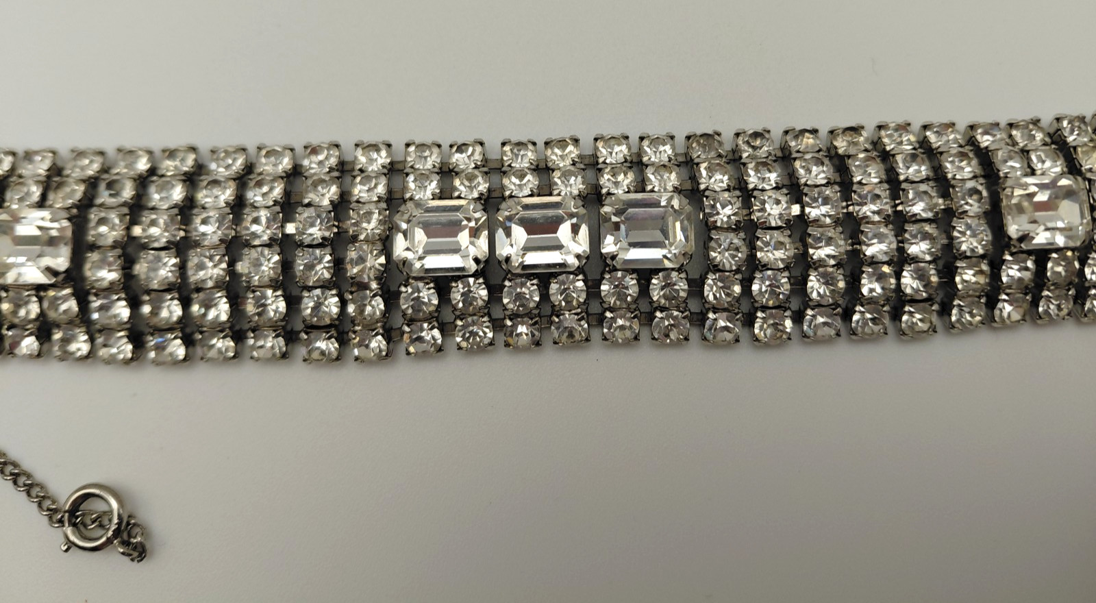 VTG WEISS Rhinestone Silver Tone Bracelet 6 rows, 7.5″ x 1″ – BEAUTIFUL!
