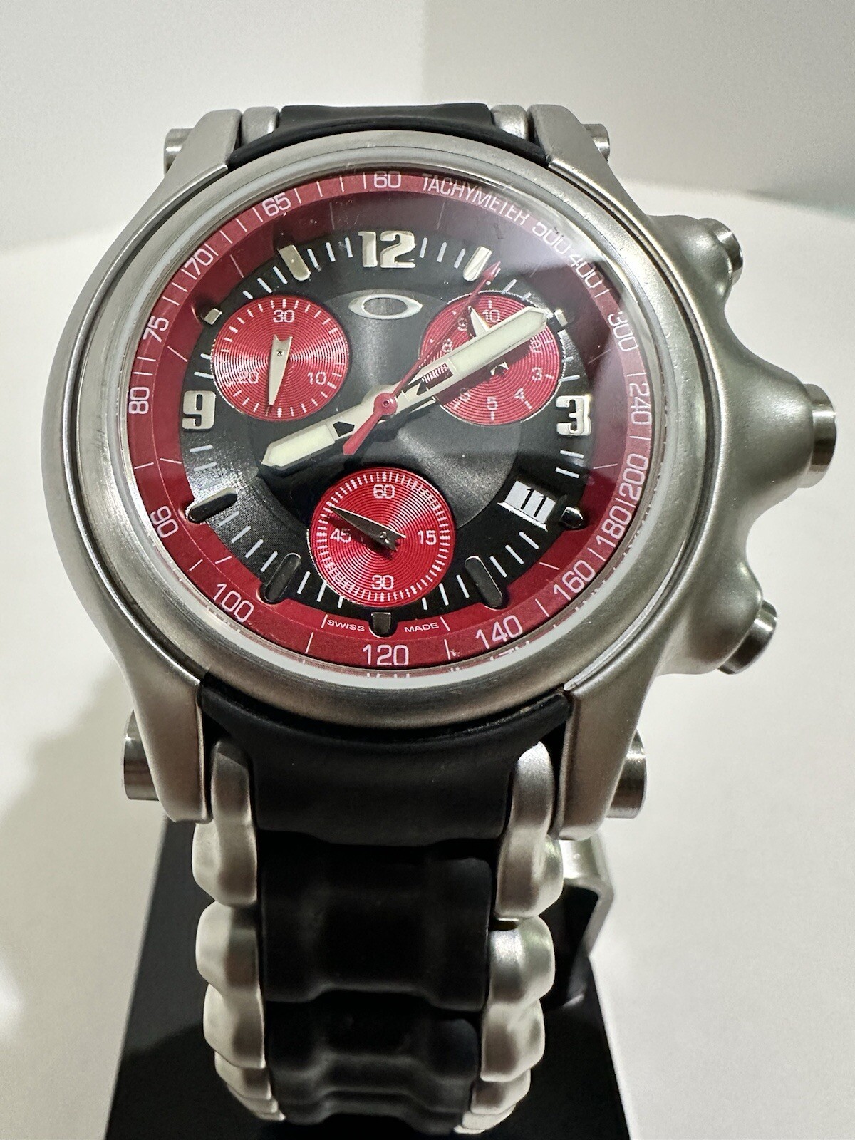 Oakley Holeshot Watch Chronograph 6-Hand, Red Dial, Rare Stainless Steel Band