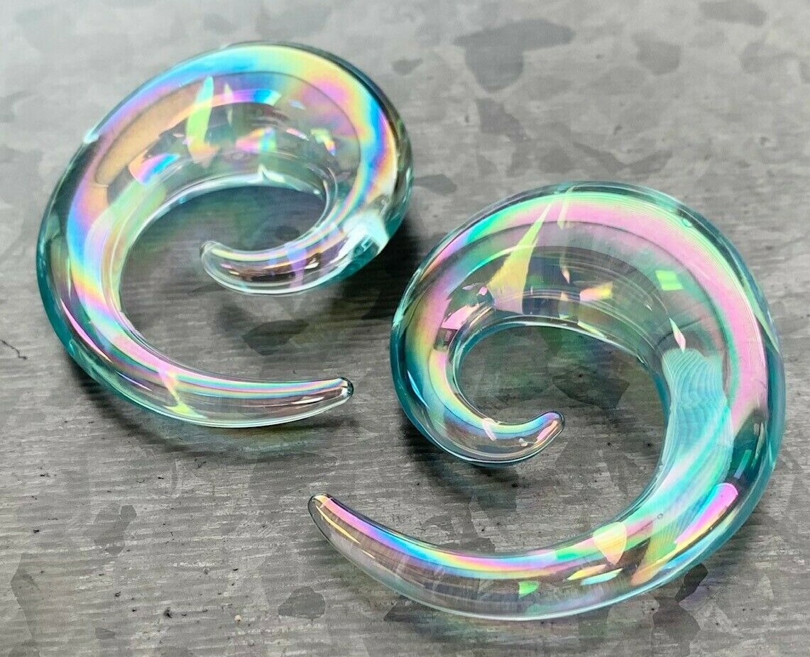 PAIR Clear Lucifer Glass Spiral Tapers Expanders Plugs Gauges Body Jewelry
