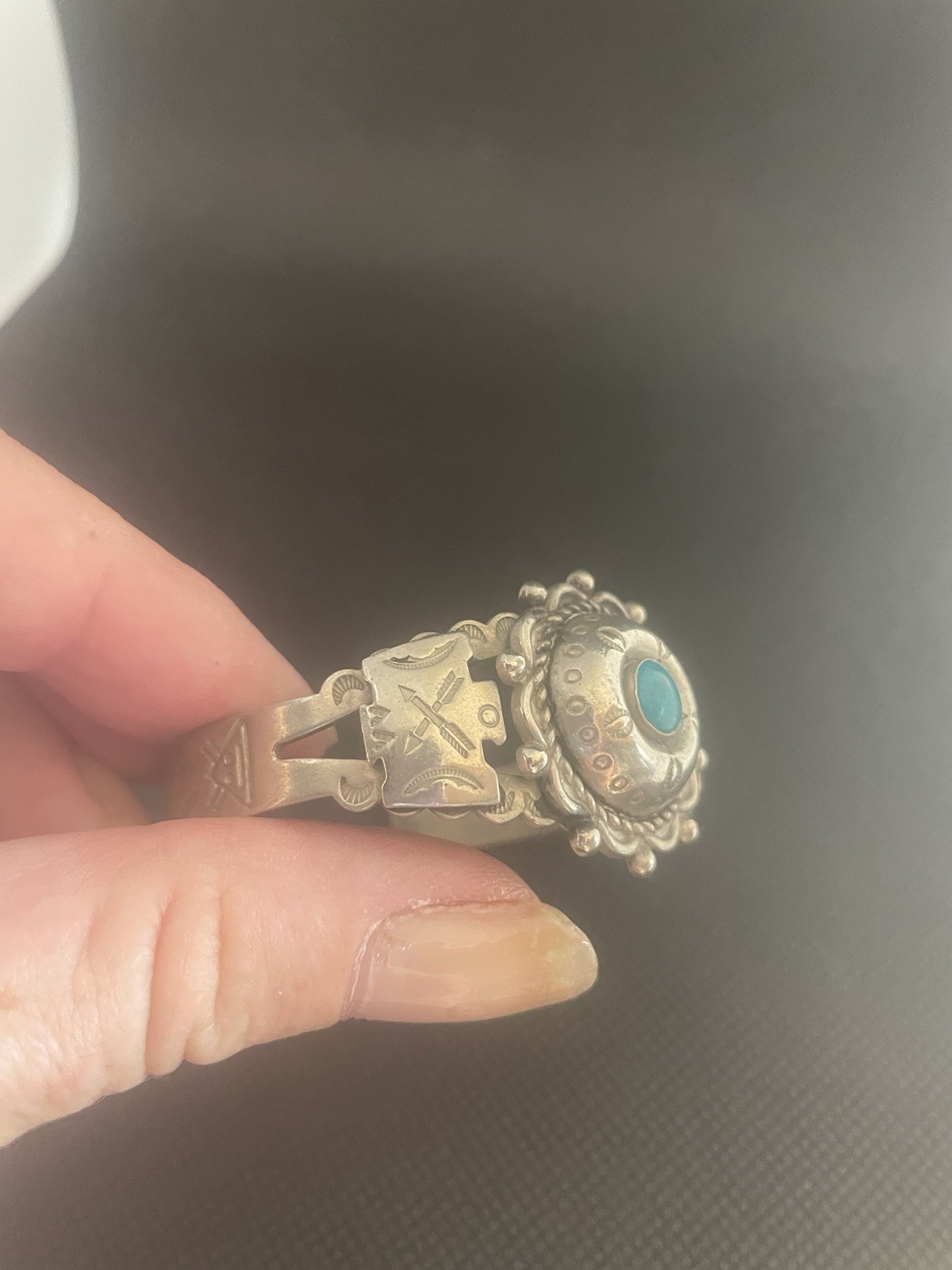 Antique Fred Harvey Hogan Turquoise And Sterling Silver Cuff Bracelet