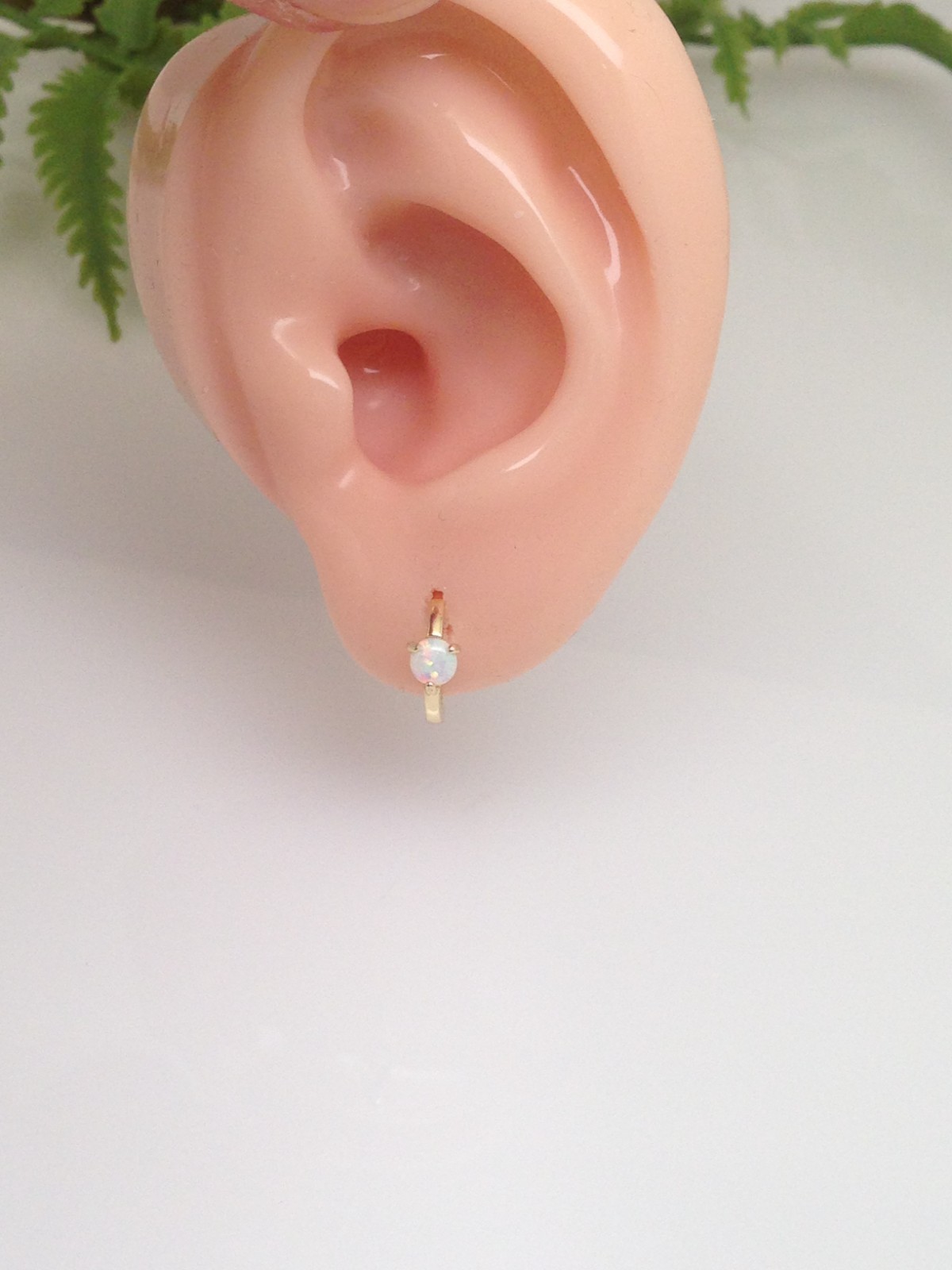 925 Sterling Silver White Opal Huggie Hoop Earrings VERY SMALL 10mm/7.8mm x1mm