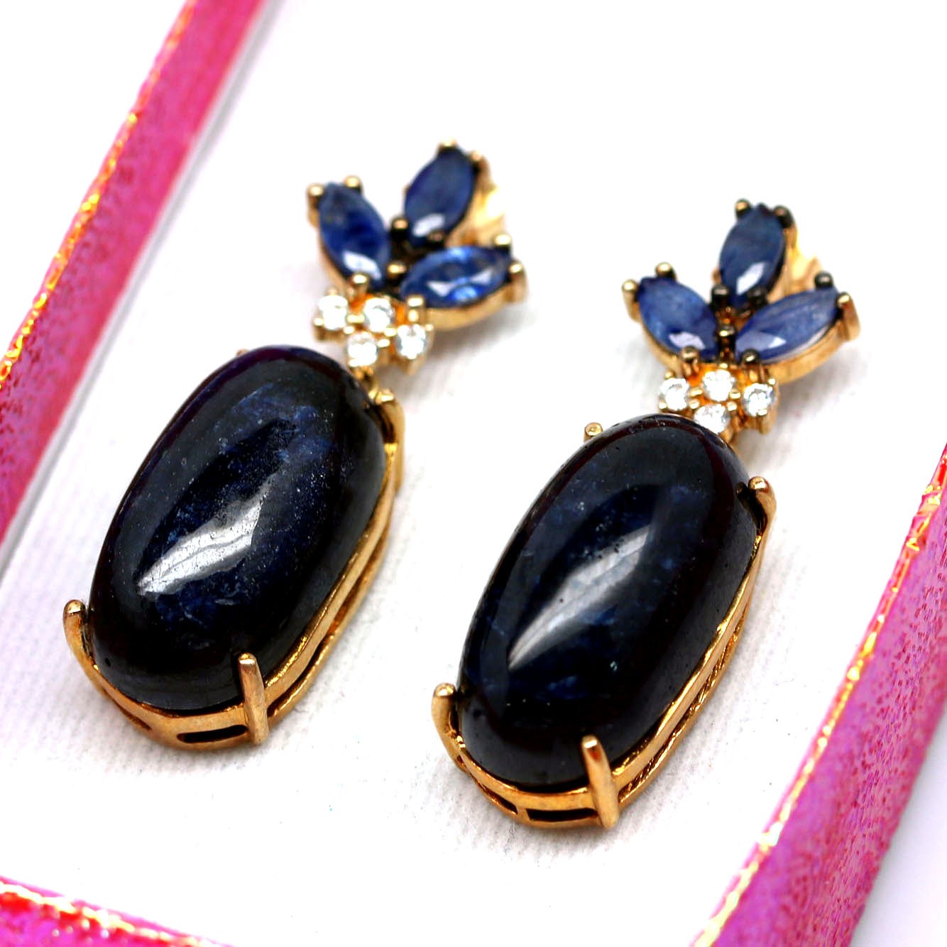 925 Sterling Silver 12 x 23 MM. Blue Sapphire Cubic Zirconia Earrings
