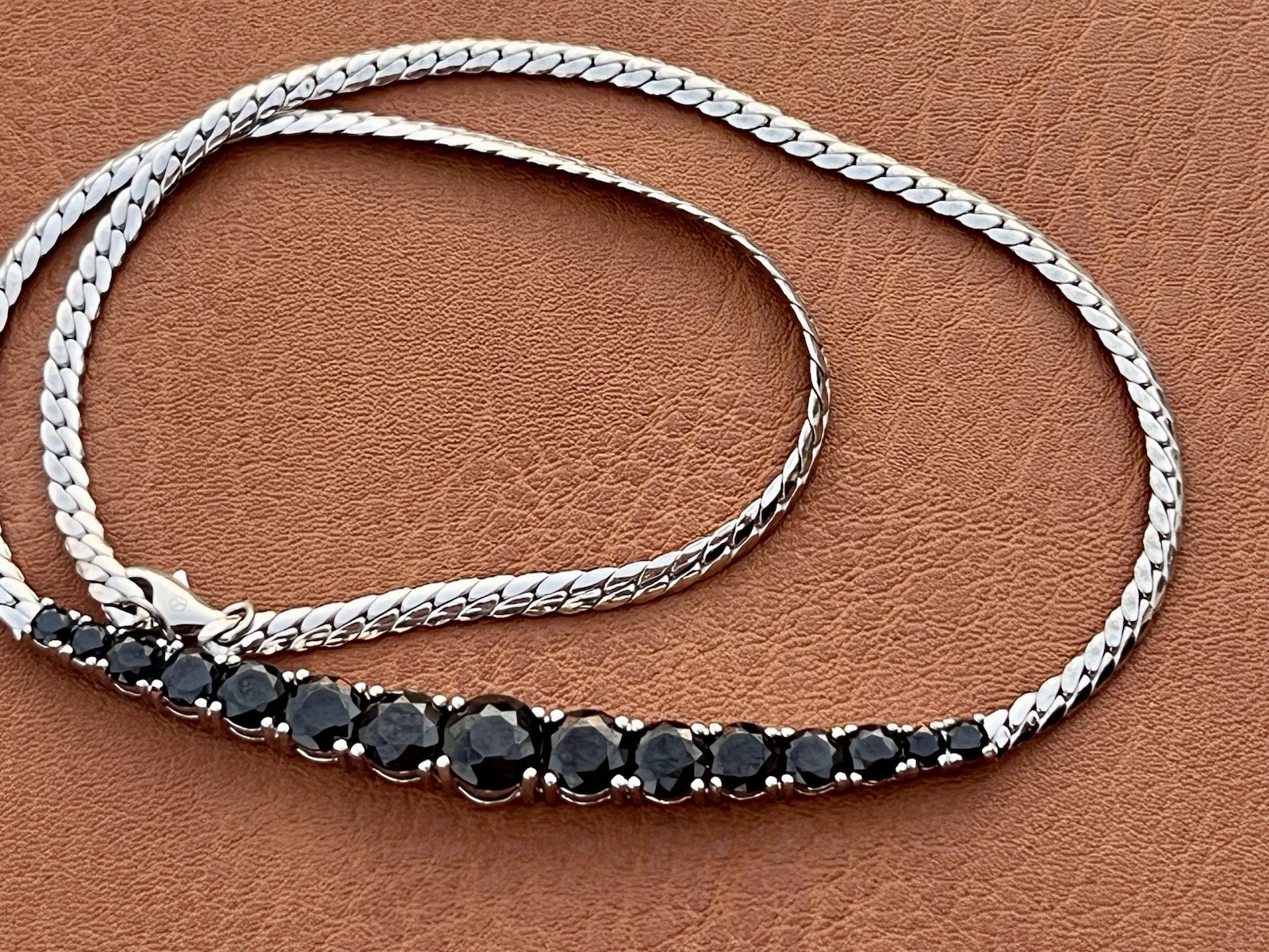 925 Sterling Sliver Snake Chain Black Spinal Necklace 16 in Signed Y