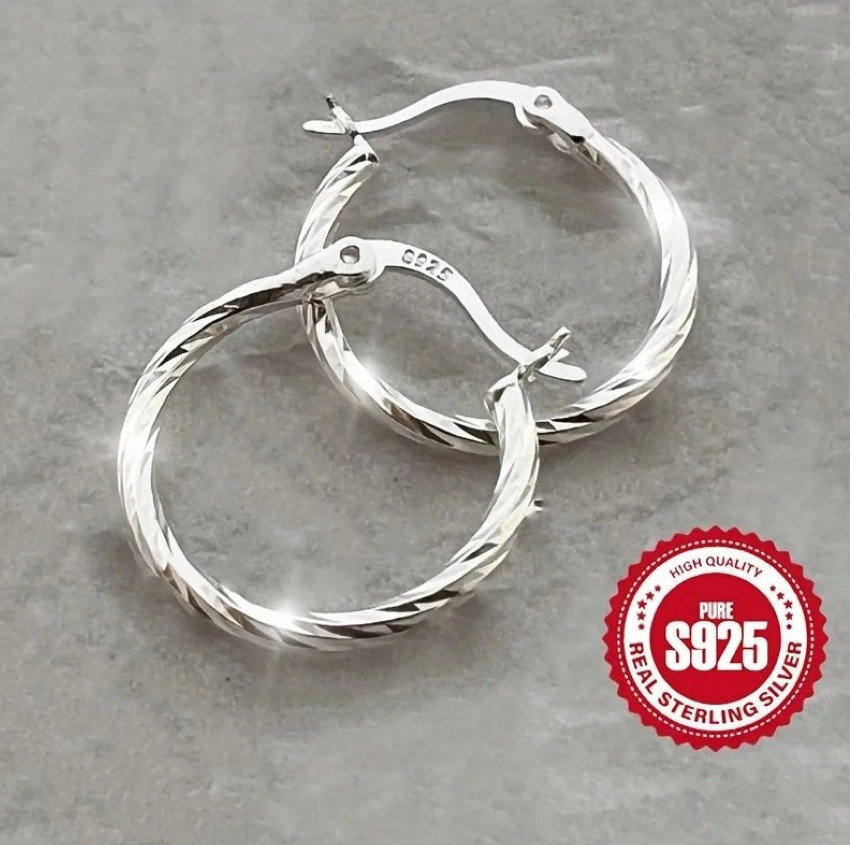 1pair hypoallergenic twisted round hoop earrings – lightweight 925 silver design