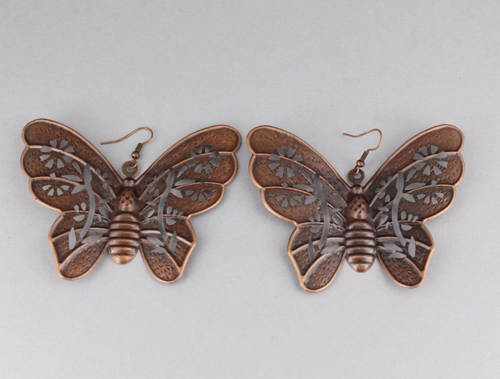 Copper huge butterfly earrings big giant lightweight dangle earrings large size